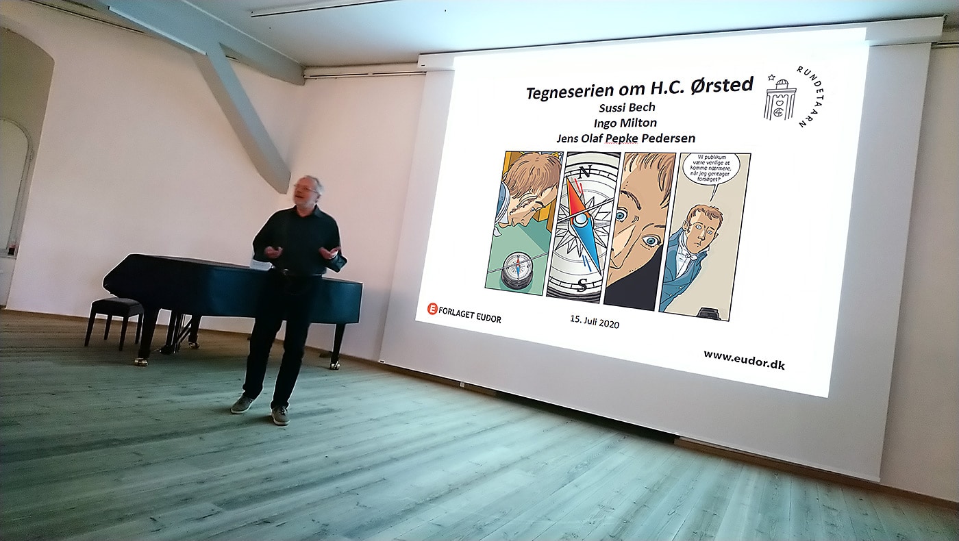 tegneserie tegneserier tegneserien om H.C. Ørsted og elektromagnetismen foredrag af Jens Olaf Pepke Pedersen