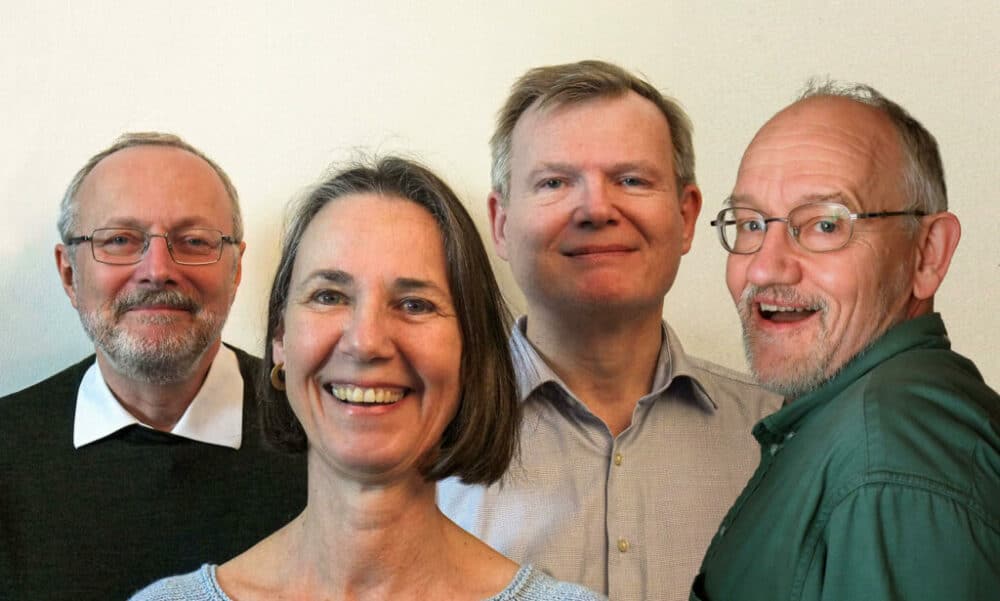 Jens Olaf Pepke Pedersen, Sussi Bech, Frank Madsen og Ingo Milton, der står bag de to populære danske tegneserier med fokus på naturvidenskabelig formidling, "Ørsted" og "Københavnermysteriet". Foto: Ingo Milton.